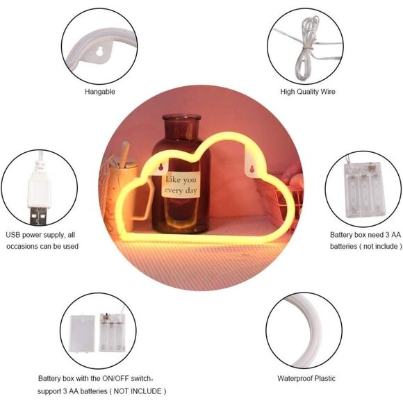 USB Neon Decorative Light Cloud LED Sign for Wall Kids Room Party Decor Gift - Picture 4 of 8